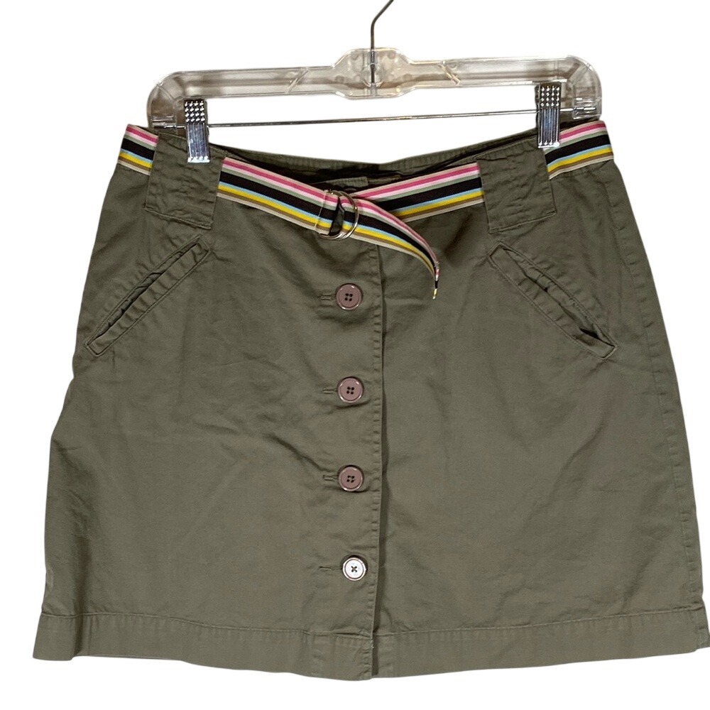 Vintage Y2K green button down skort with colorful belt women's size 10